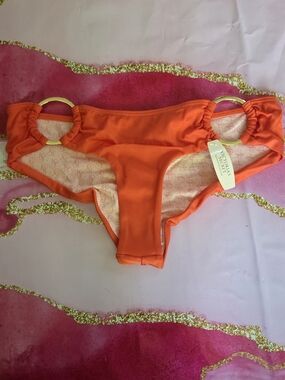 Victoria's Secret Bright Orange Bikini Bottoms with Gold Ring